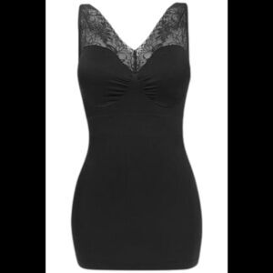 Rhonda Shear Ahh Seamless Tank w/Lace Inset & Insert Pads Black - Regular